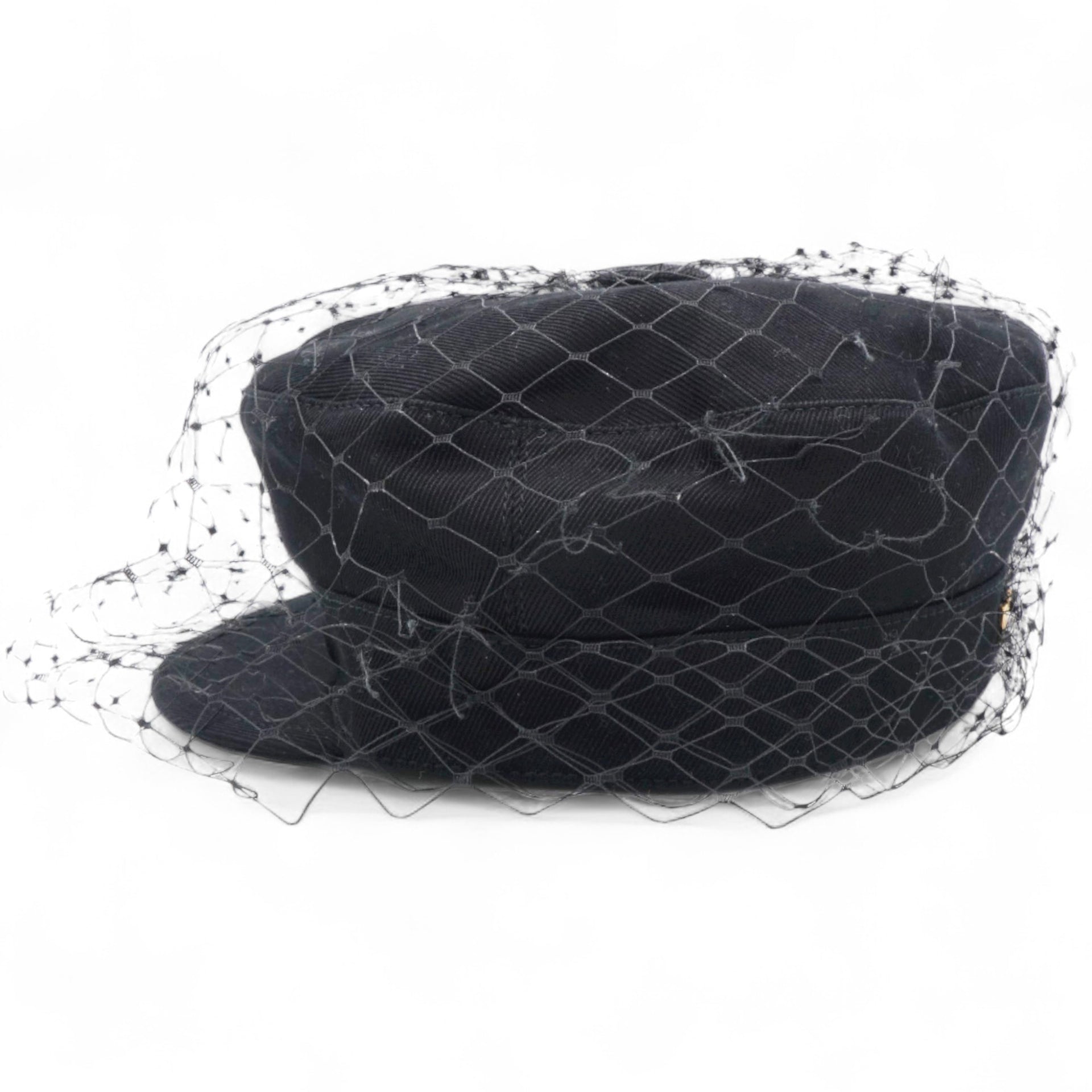 Christian Dior Cotton Canvas Arty Cap with Veil Black Size57 