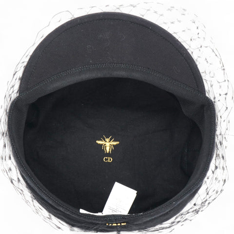 Christian Dior Cotton Canvas Arty Cap with Veil Black Size57 