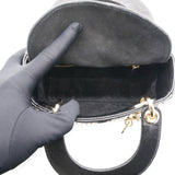 Christian Dior Crinkle Effect Lambskin Pearl Cannage Mini Lady Dior Black 