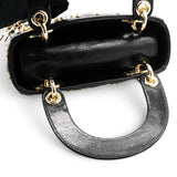 Christian Dior Crinkle Effect Lambskin Pearl Cannage Mini Lady Dior Black 