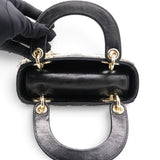 Christian Dior Crinkle Effect Lambskin Pearl Cannage Mini Lady Dior Black 