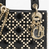 Christian Dior Crinkle Effect Lambskin Pearl Cannage Mini Lady Dior Black 