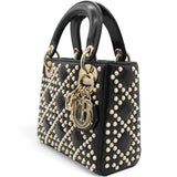 Christian Dior Crinkle Effect Lambskin Pearl Cannage Mini Lady Dior Black 