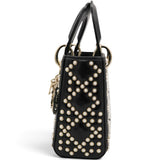 Christian Dior Crinkle Effect Lambskin Pearl Cannage Mini Lady Dior Black 