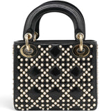 Christian Dior Crinkle Effect Lambskin Pearl Cannage Mini Lady Dior Black 