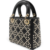 Christian Dior Crinkle Effect Lambskin Pearl Cannage Mini Lady Dior Black 