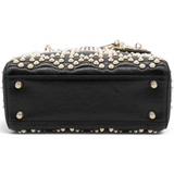 Christian Dior Crinkle Effect Lambskin Pearl Cannage Mini Lady Dior Black 