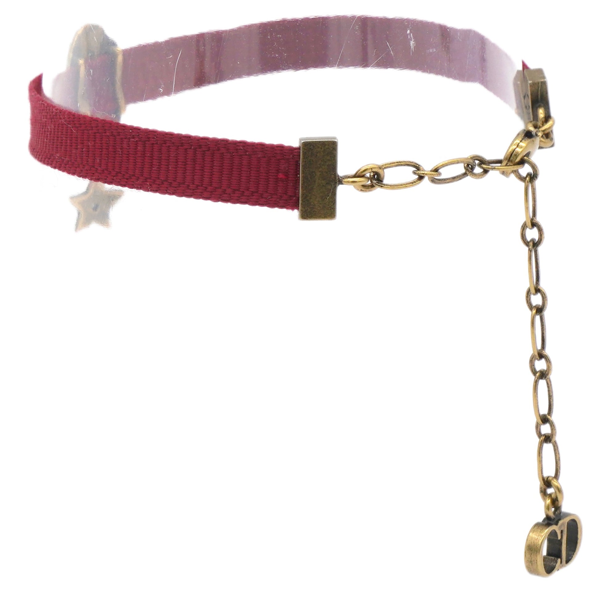 Christian Dior  Grosgrain Ribbon Dog Star Bracelet Red 