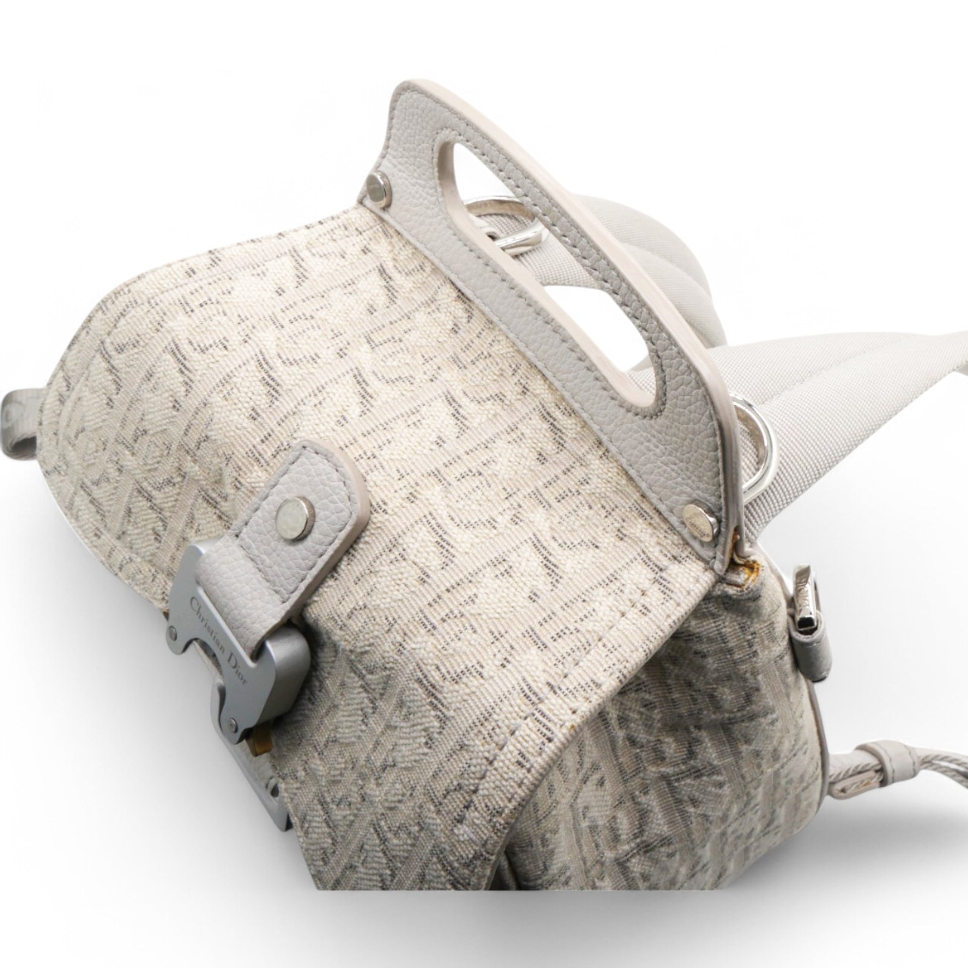 Christian Dior HOMME Oblique Jacquard Calfskin Mini Saddle Backpack Beige 