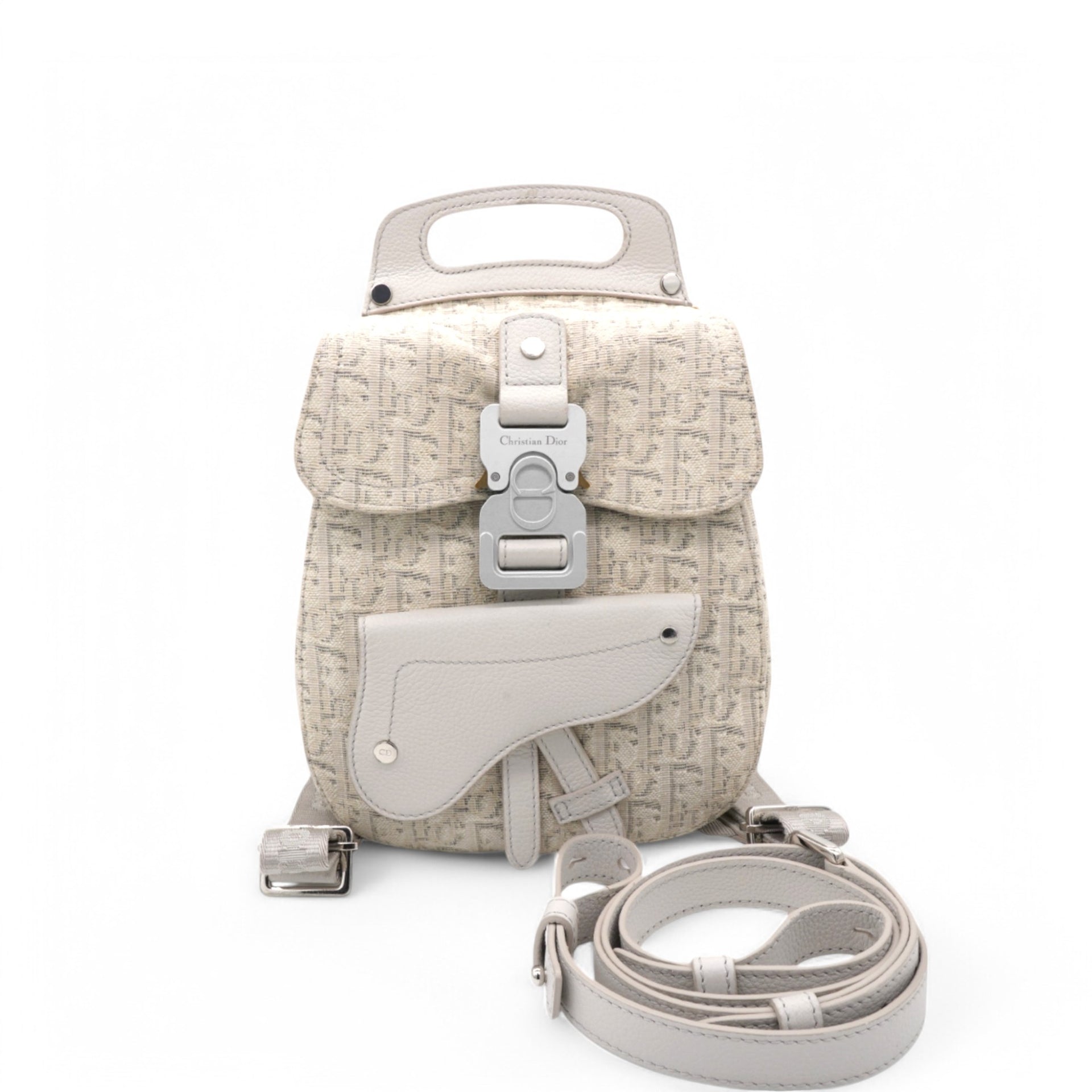 Christian Dior HOMME Oblique Jacquard Calfskin Mini Saddle Backpack Beige 