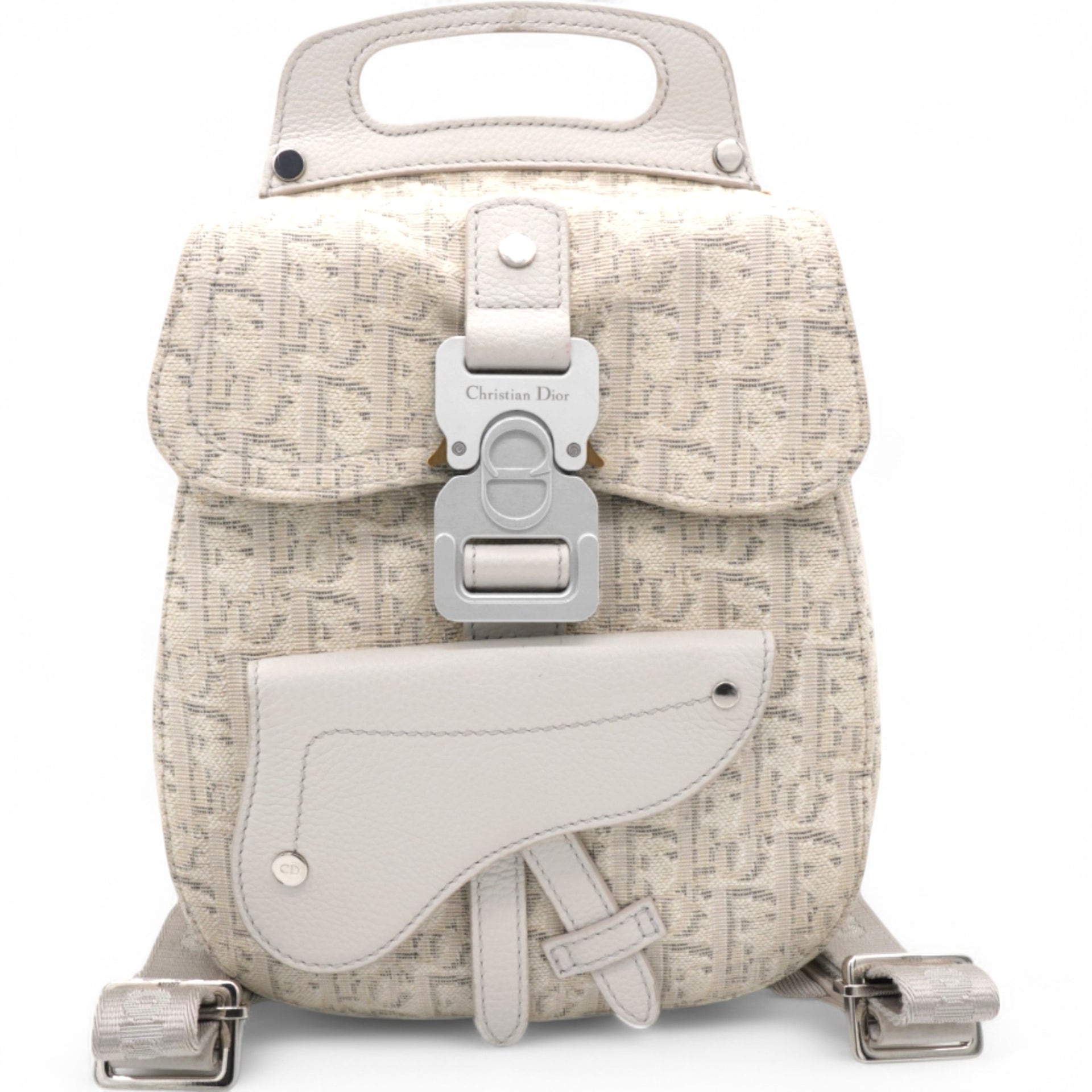 Christian Dior HOMME Oblique Jacquard Calfskin Mini Saddle Backpack Beige 