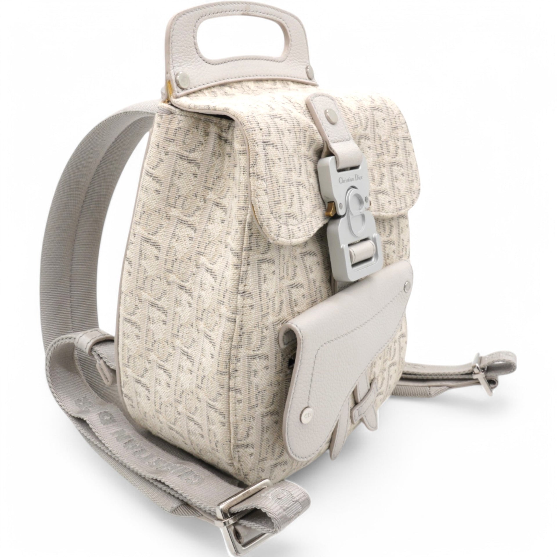 Christian Dior HOMME Oblique Jacquard Calfskin Mini Saddle Backpack Beige 
