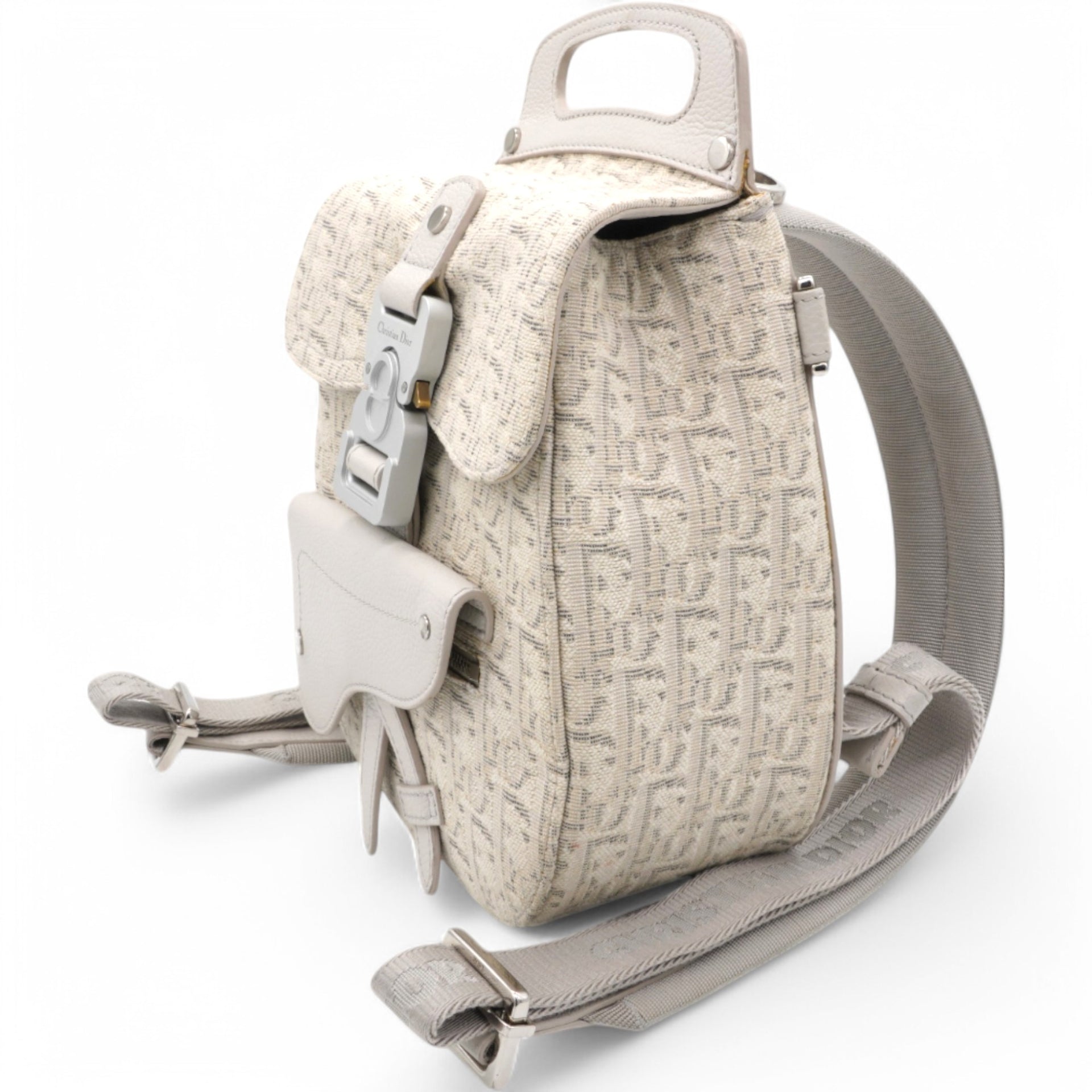 Christian Dior HOMME Oblique Jacquard Calfskin Mini Saddle Backpack Beige 