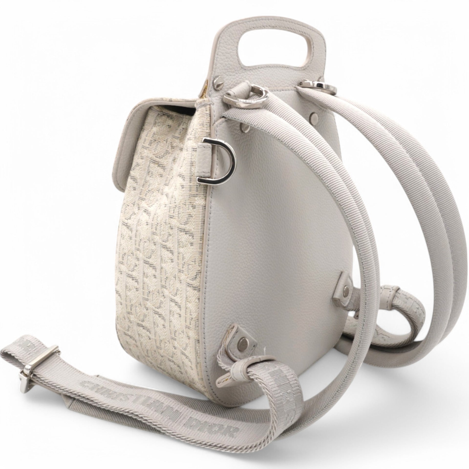 Christian Dior HOMME Oblique Jacquard Calfskin Mini Saddle Backpack Beige 