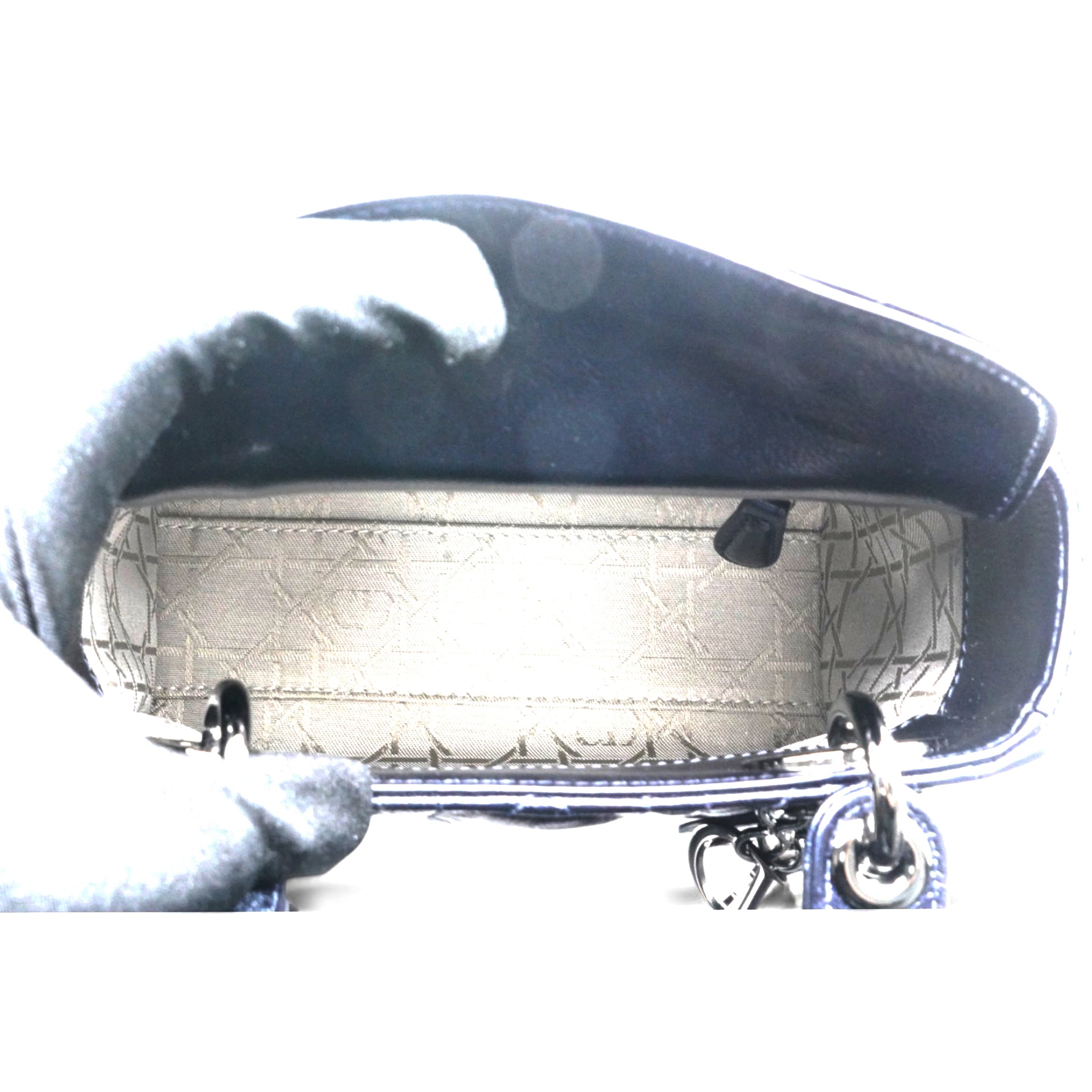 Christian Dior Metallic Lambskin Cannage Mini Lady Dior Dew Bleu 