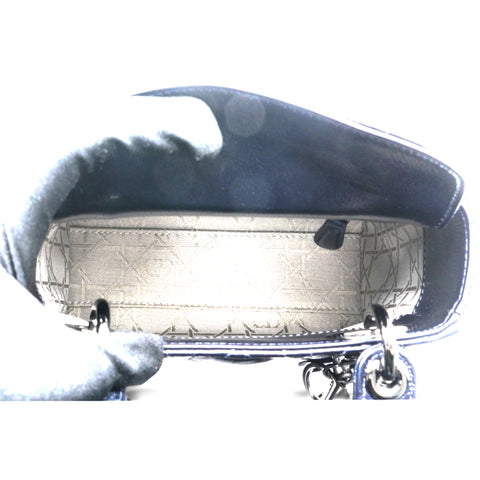 Christian Dior Metallic Lambskin Cannage Mini Lady Dior Dew Bleu 