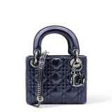 Christian Dior Metallic Lambskin Cannage Mini Lady Dior Dew Bleu 