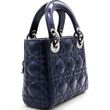 Christian Dior Metallic Lambskin Cannage Mini Lady Dior Dew Bleu 