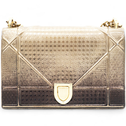  Christian Dior Metallic Patent Micro-Cannage Gradient Diorama Flap Bag Bronze Gold 