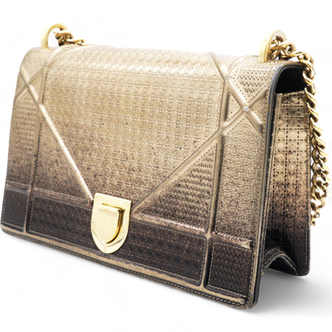 Christian Dior Metallic Patent Micro-Cannage Gradient Diorama Flap Bag Bronze Gold 