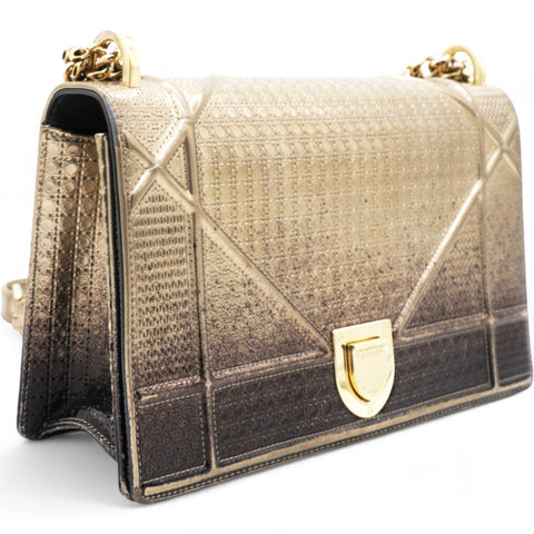  Christian Dior Metallic Patent Micro-Cannage Gradient Diorama Flap Bag Bronze Gold 