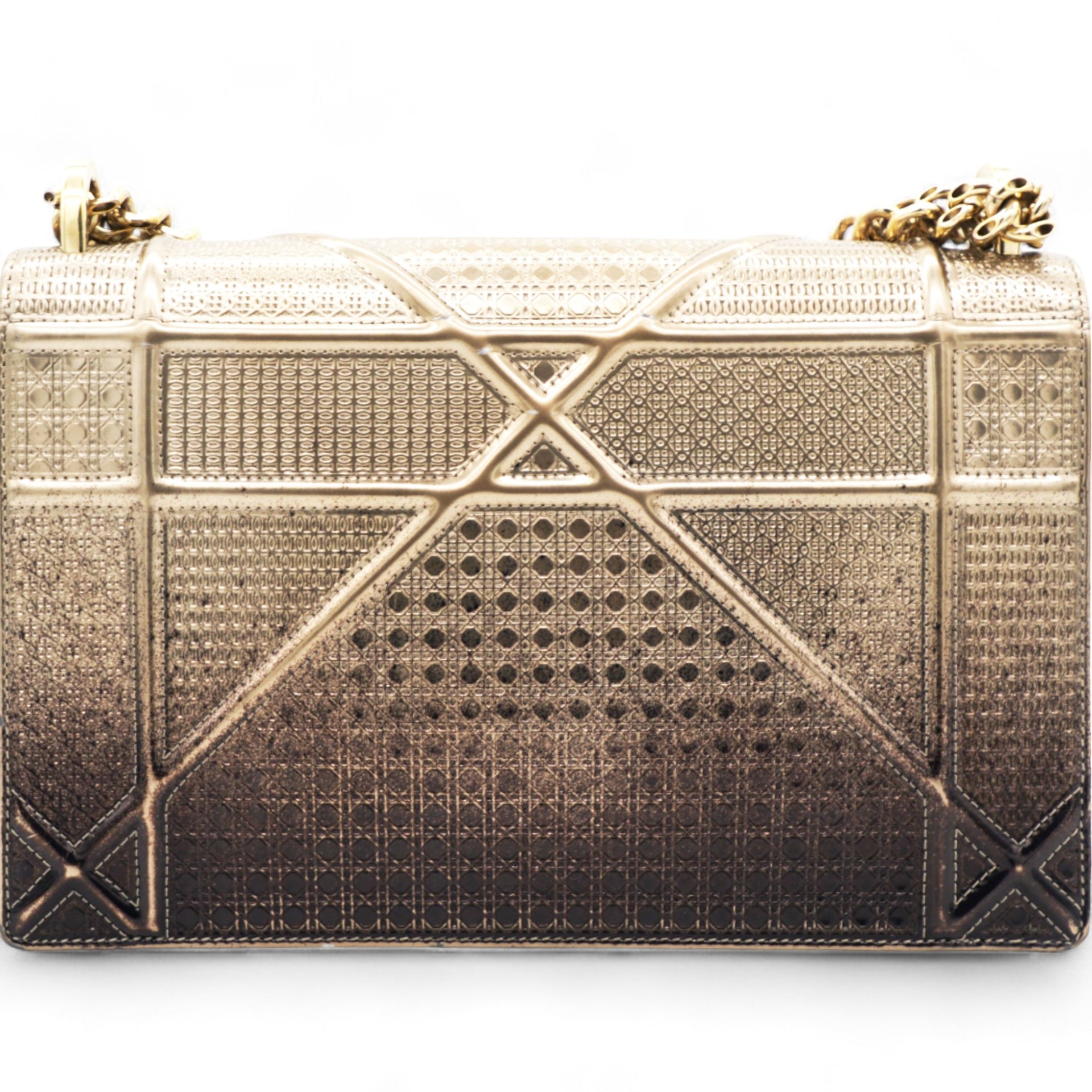  Christian Dior Metallic Patent Micro-Cannage Gradient Diorama Flap Bag Bronze Gold 