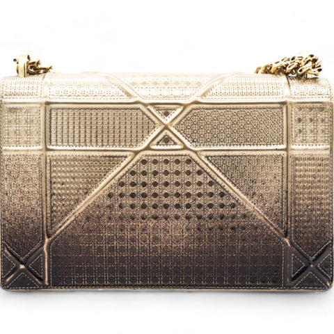  Christian Dior Metallic Patent Micro-Cannage Gradient Diorama Flap Bag Bronze Gold 