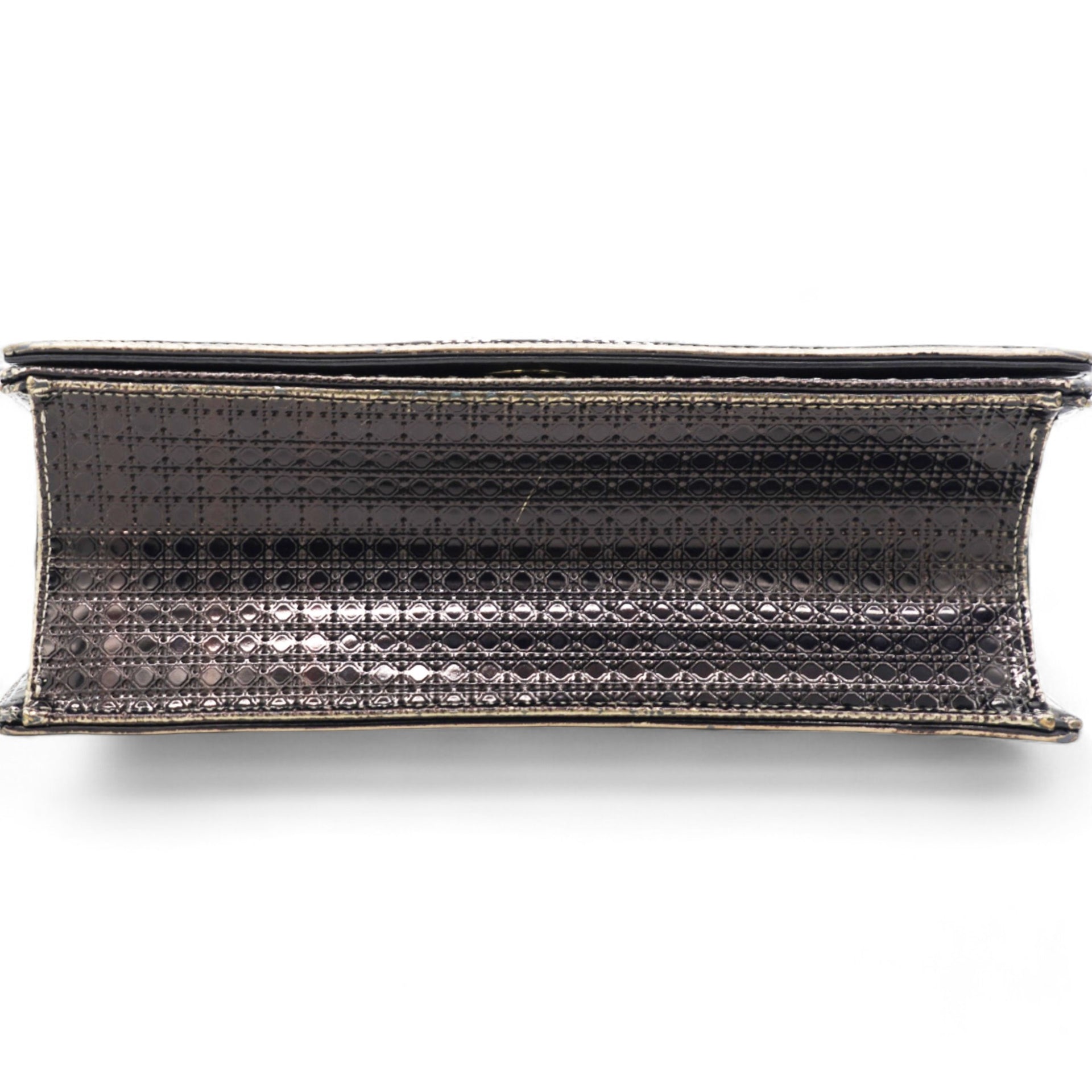  Christian Dior Metallic Patent Micro-Cannage Gradient Diorama Flap Bag Bronze Gold 