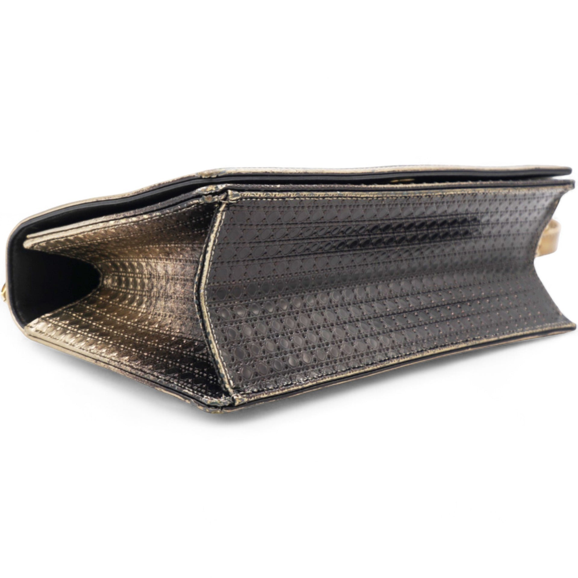  Christian Dior Metallic Patent Micro-Cannage Gradient Diorama Flap Bag Bronze Gold 