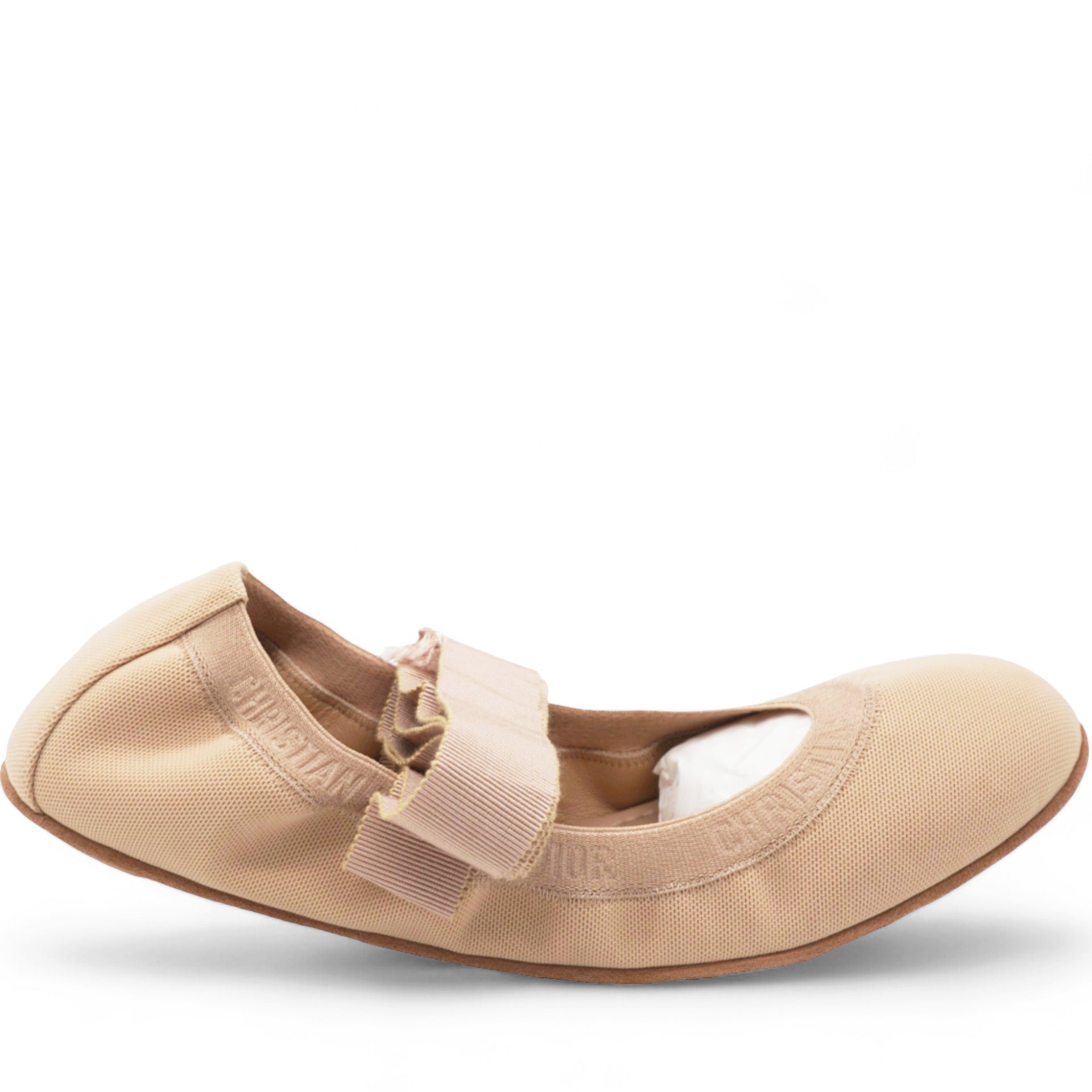 Christian Dior Micro Mesh Academy Lace-Up Ballerina Flats Nude 38.5 
