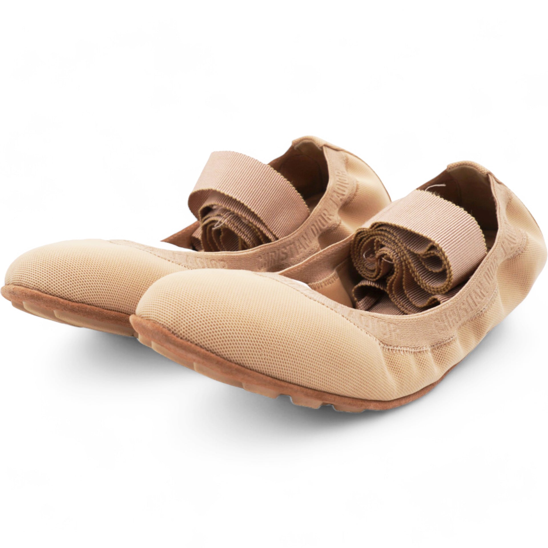 Christian Dior Micro Mesh Academy Lace-Up Ballerina Flats Nude 38.5 