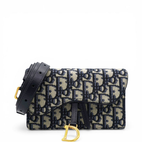 Christian Dior Oblique Saddle Belt Bag Blue 