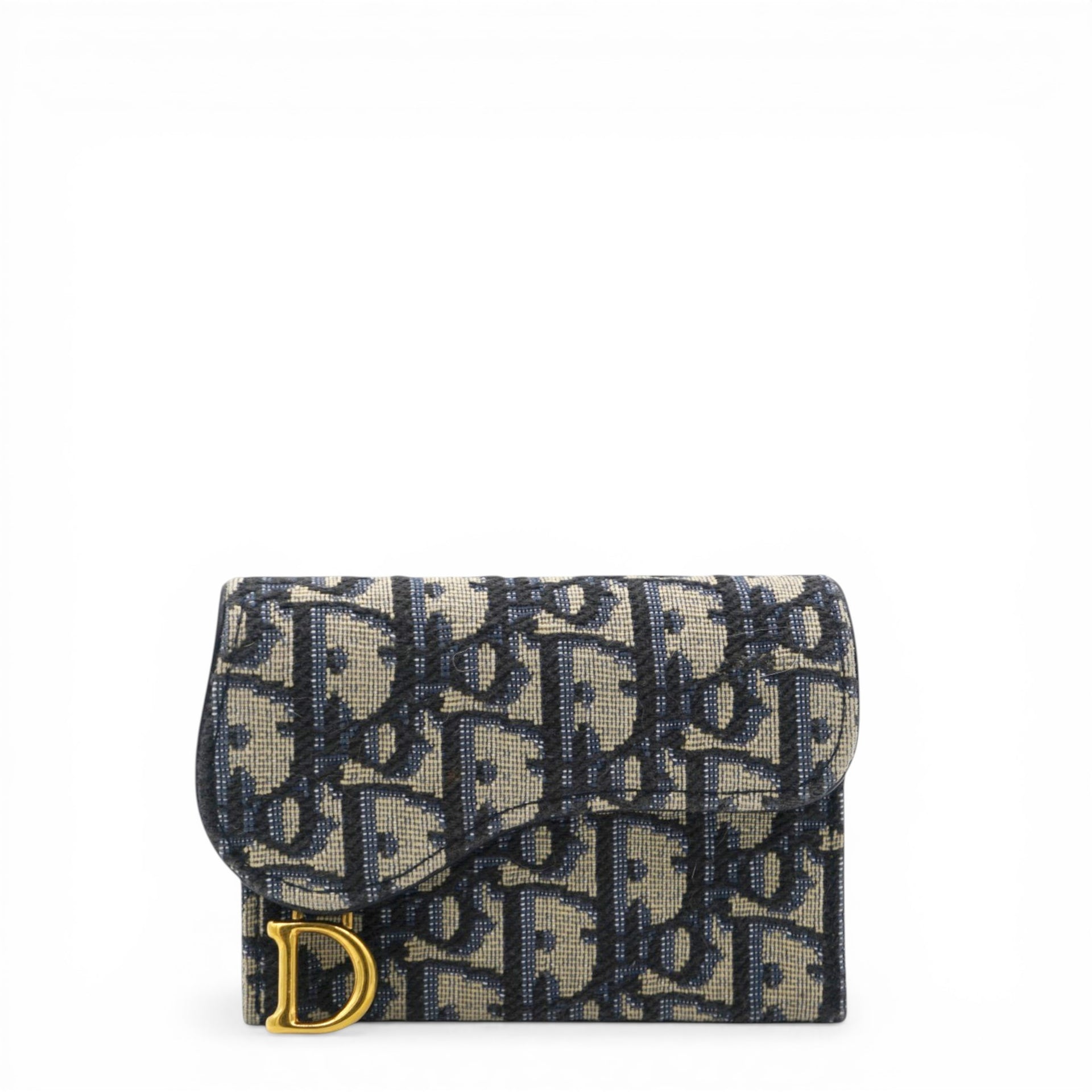 Christian Dior Oblique Saddle Card Holder Blue 