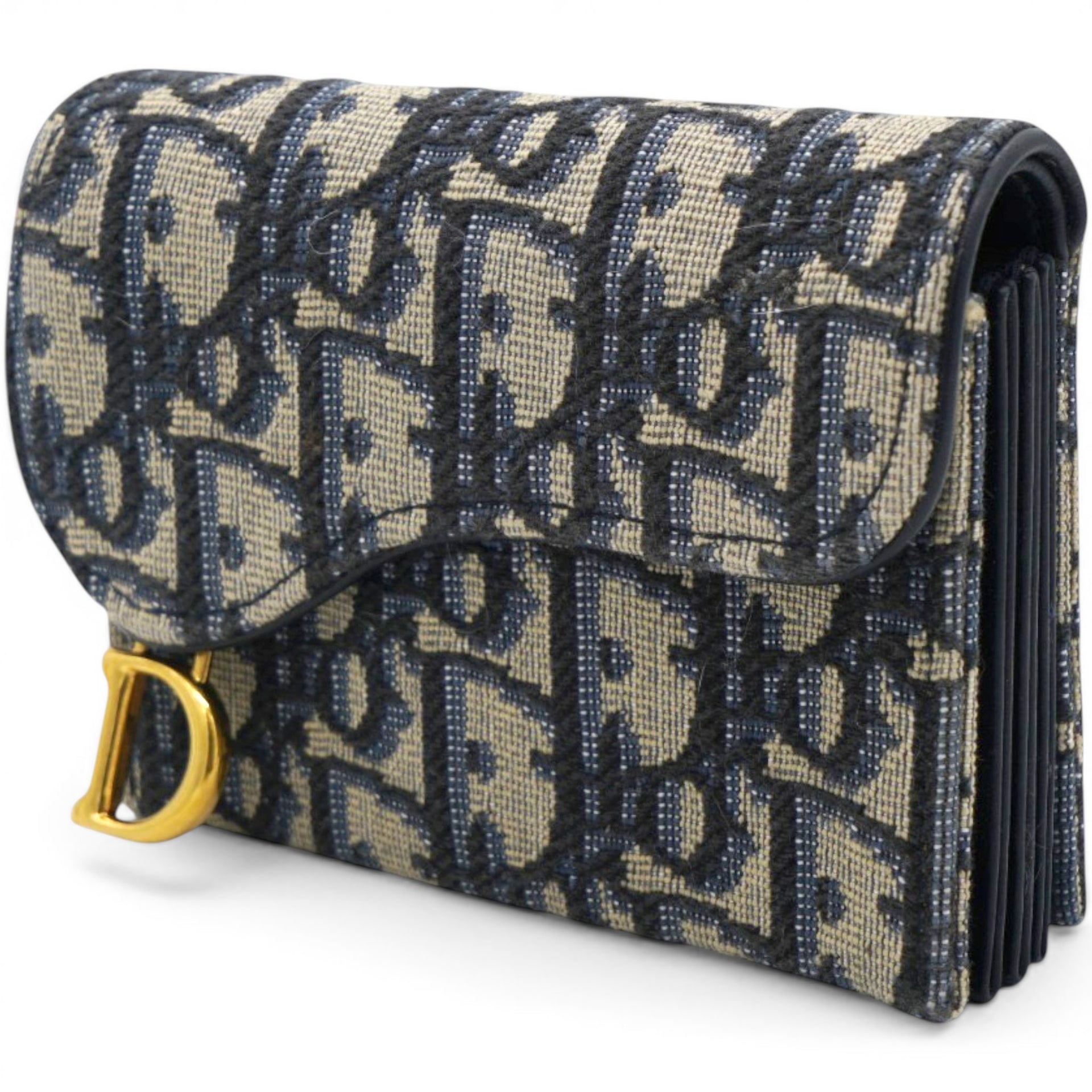 Christian Dior Oblique Saddle Card Holder Blue 