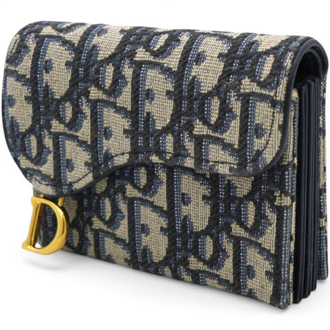 Christian Dior Oblique Saddle Card Holder Blue 