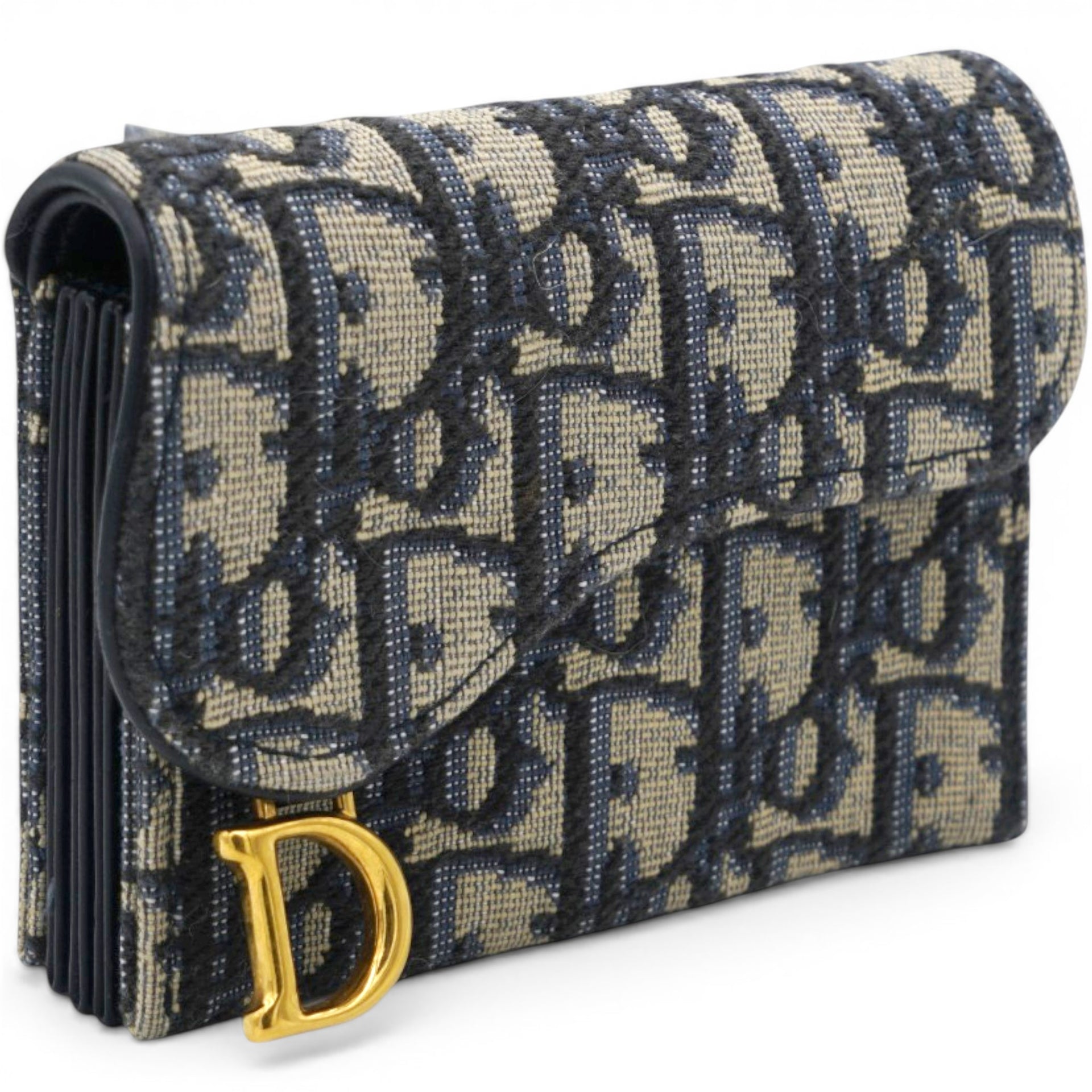 Christian Dior Oblique Saddle Card Holder Blue 
