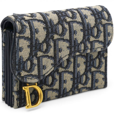 Christian Dior Oblique Saddle Card Holder Blue 