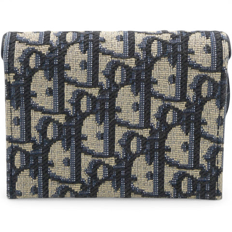 Christian Dior Oblique Saddle Card Holder Blue 