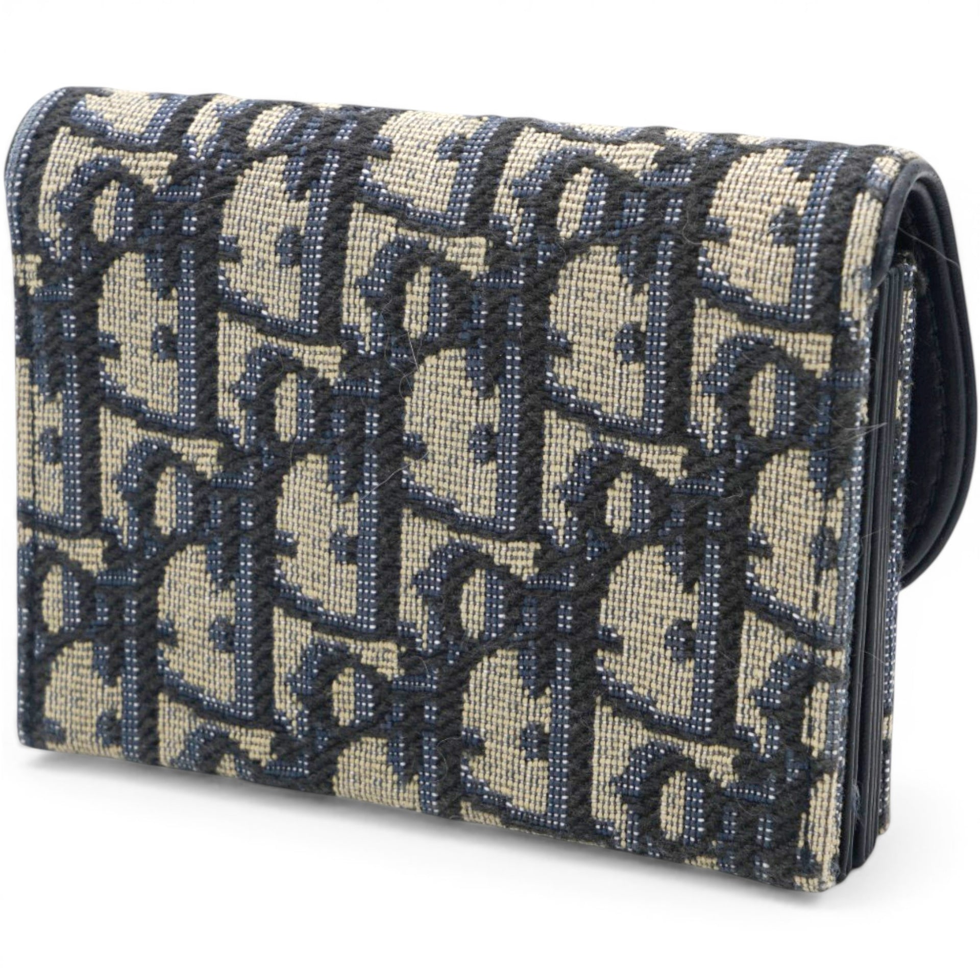 Christian Dior Oblique Saddle Card Holder Blue 