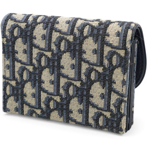 Christian Dior Oblique Saddle Card Holder Blue 