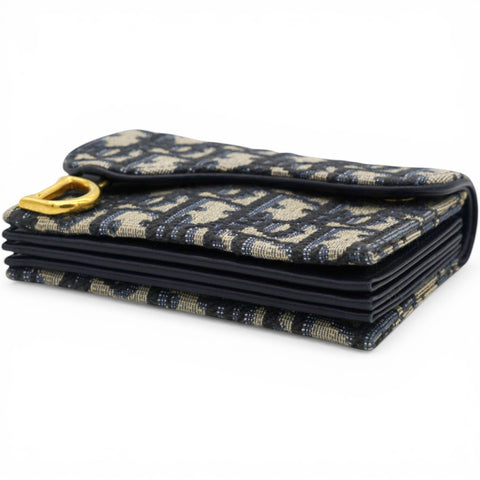Christian Dior Oblique Saddle Card Holder Blue 
