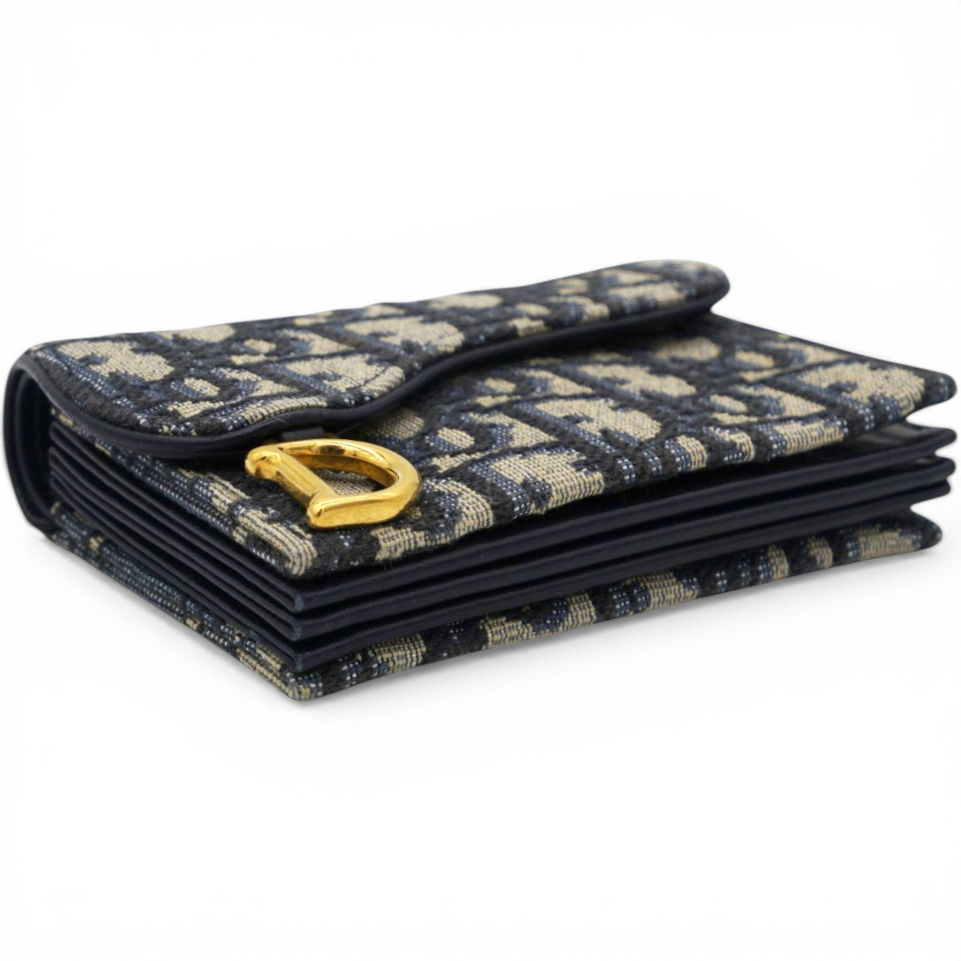 Christian Dior Oblique Saddle Card Holder Blue 