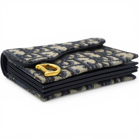 Christian Dior Oblique Saddle Card Holder Blue 