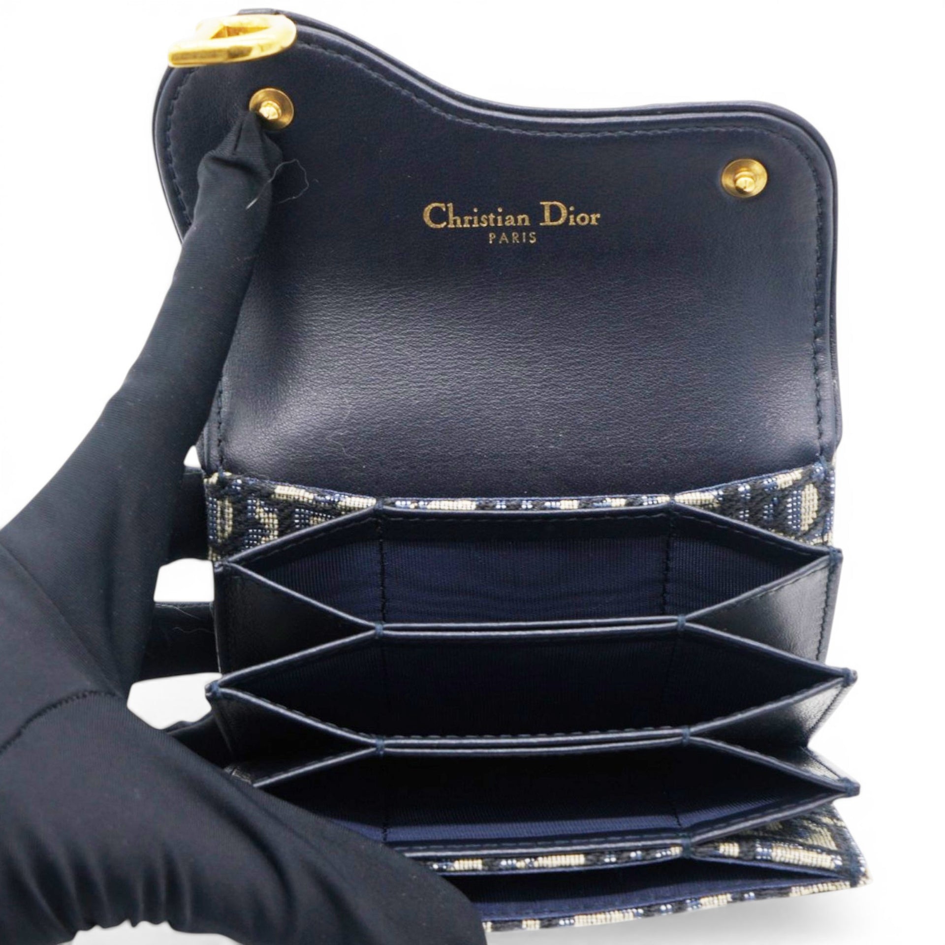 Christian Dior Oblique Saddle Card Holder Blue 