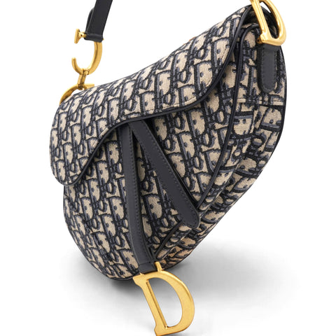 Christian Dior Oblique Saddle Medium Bag Blue 