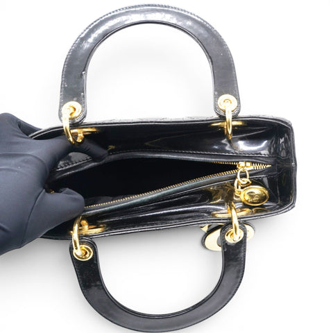 Christian Dior Patent Cannage Medium Lady Dior Black 
