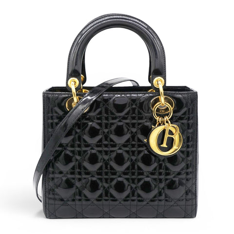 Christian Dior Patent Cannage Medium Lady Dior Black