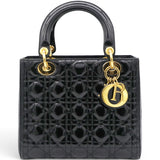 Christian Dior Patent Cannage Medium Lady Dior Black 