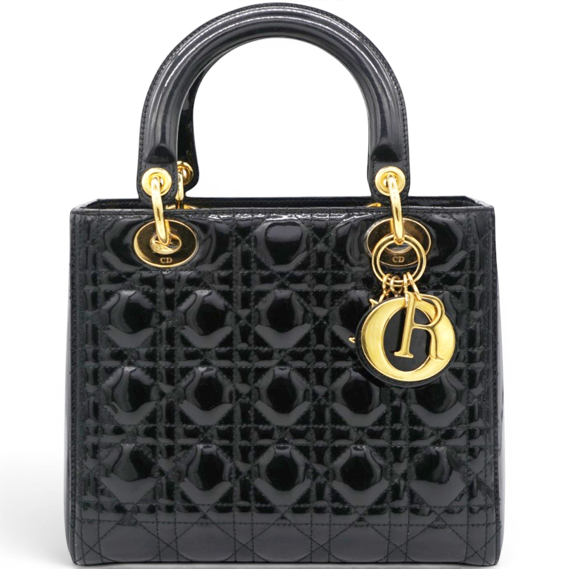 Christian Dior Patent Cannage Medium Lady Dior Black 