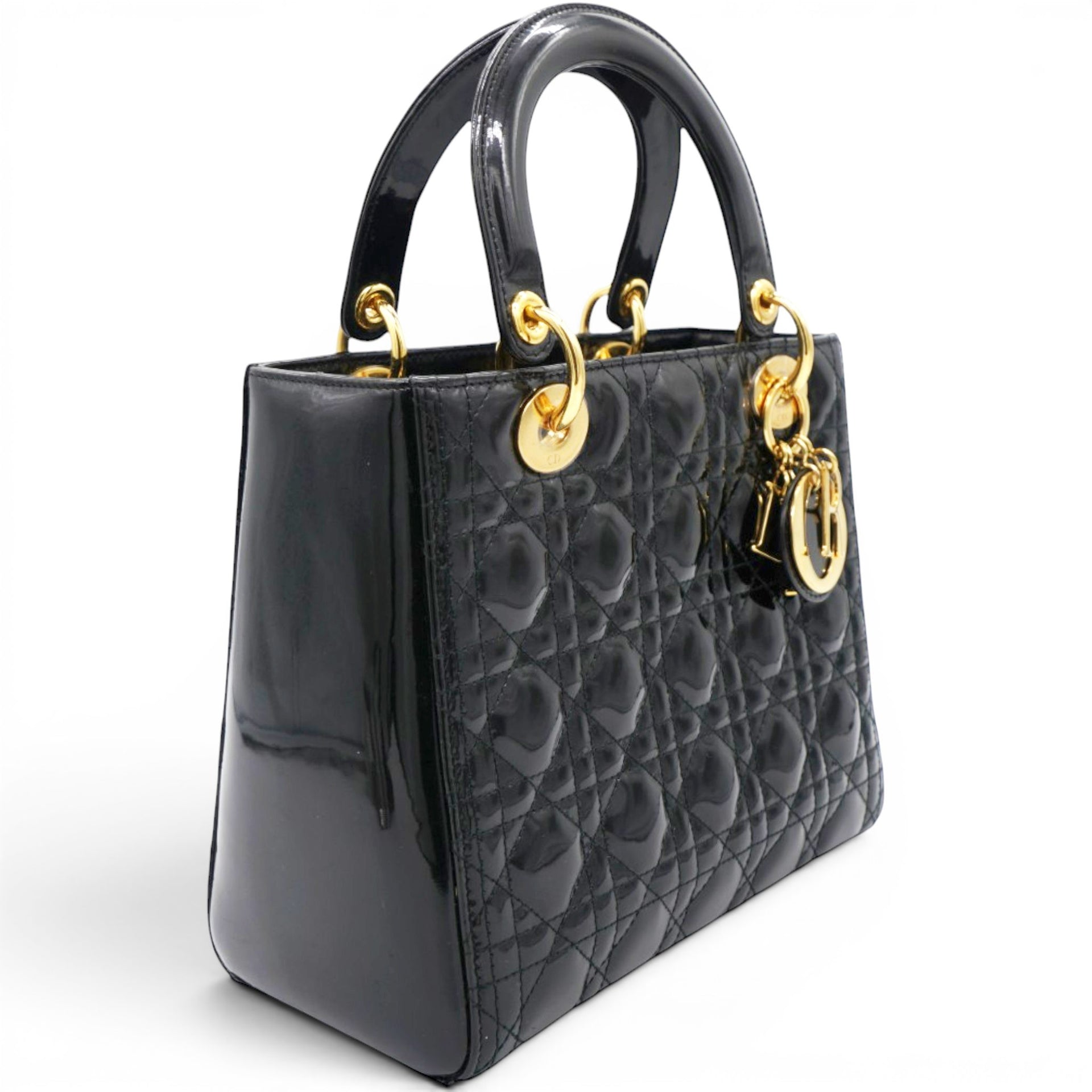 Christian Dior Patent Cannage Medium Lady Dior Black 